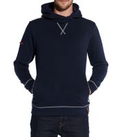 Pull à capuche pour homme COURSE Pull en coton simple Sweat à capuche Chemise à manches longues 4335 Bleu foncé/blanc