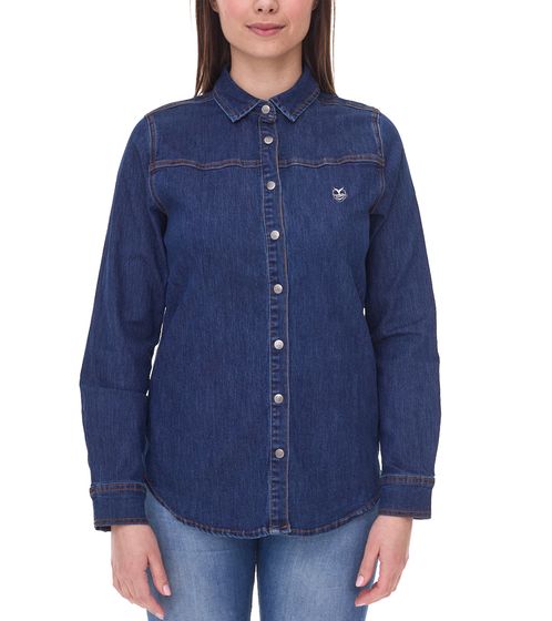 DELMAO Damen Jeans-Bluse Baumwoll-Hemd mit durchgehender Knopfleiste 53461803 Blau