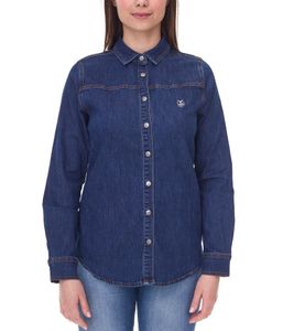 DELMAO Donna Denim Camicetta Camicia in Cotone con Abbottonatura Completa 53461803 Blu