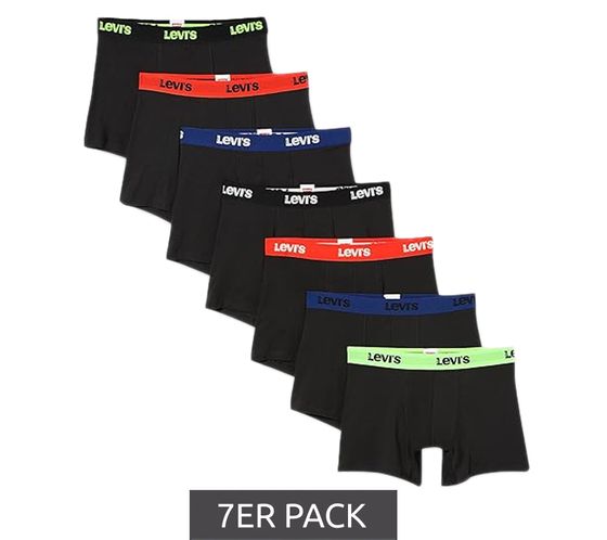 7er Pack LEVI`S Herren Boxershorts Baumwoll-Unterwäsche mit farblichen Akzenten am Bund in Geschenkbox 701225625 001 Schwarz/Grün/Blau/Rot