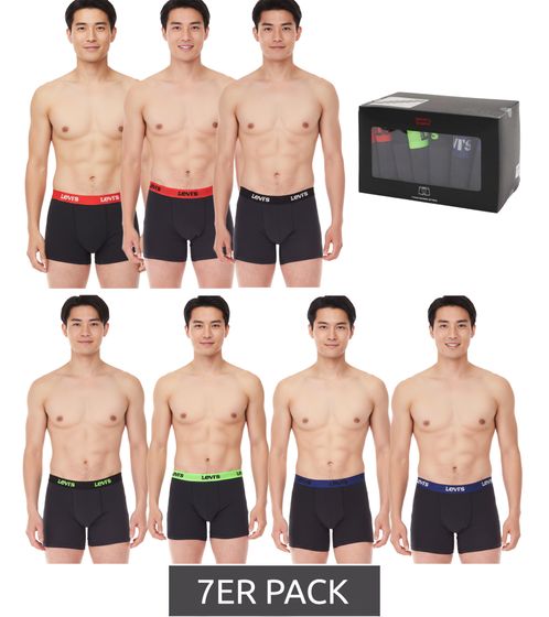 Pack of 7 LEVI`S men's boxer shorts, cotton underwear with colored accents on the waistband in a gift box 701225625 001 Black/Green/Blue/Red