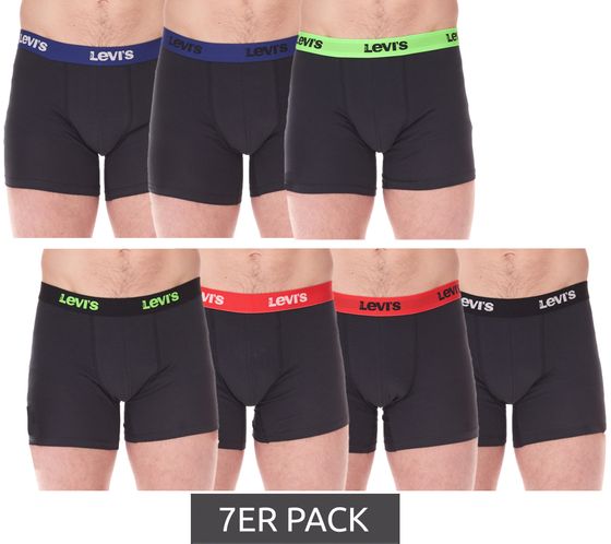 Pack of 7 LEVI`S men's boxer shorts, cotton underwear with colored accents on the waistband in a gift box 701225625 001 Black/Green/Blue/Red