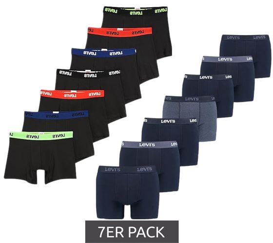 7er Pack LEVI`S Herren Boxershorts Baumwoll-Unterwäsche mit farblichen Akzenten am Bund in Geschenkbox 701225625 Schwarz oder Blau