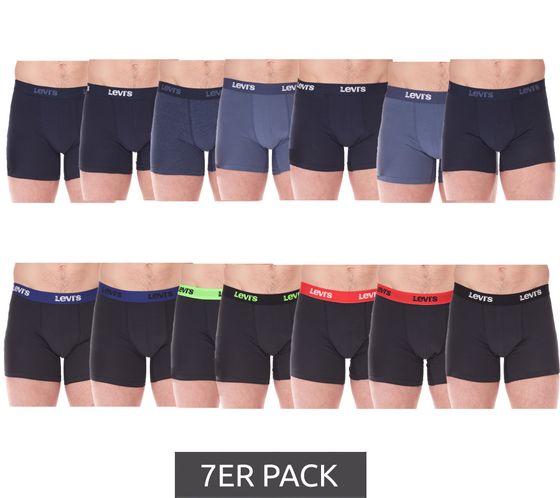 Pack of 7 LEVI`S men's boxer shorts, cotton underwear with colored accents on the waistband in a gift box 701225625 Black or blue