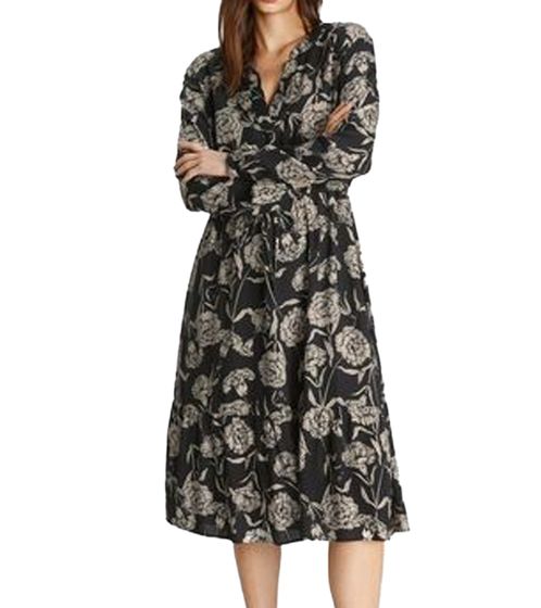 Tamaris women's midi dress with long sleeves, woven dress with V-neck 28185858 black/beige