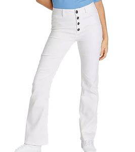 Pantalones vaqueros de cintura alta para mujer AjC, pantalones de algodón con corte acampanado y detalles de botones, color blanco 55820553 Pantalones vaqueros de cintura alta para mujer AjC, pantalones de algodón con corte acampanado y detalles de botones, color blanco 55820553