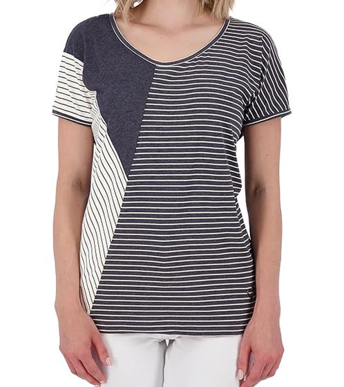 ALIFE AND KICKIN IlonaAK women's cotton shirt in an asymmetrical stripe design, mottled T-shirt 15760719 Navy