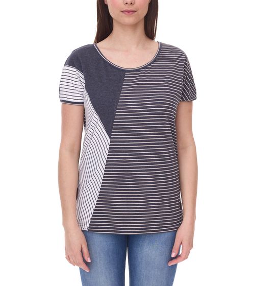 ALIFE AND KICKIN IlonaAK women's cotton shirt in an asymmetrical stripe design, mottled T-shirt 15760719 Navy