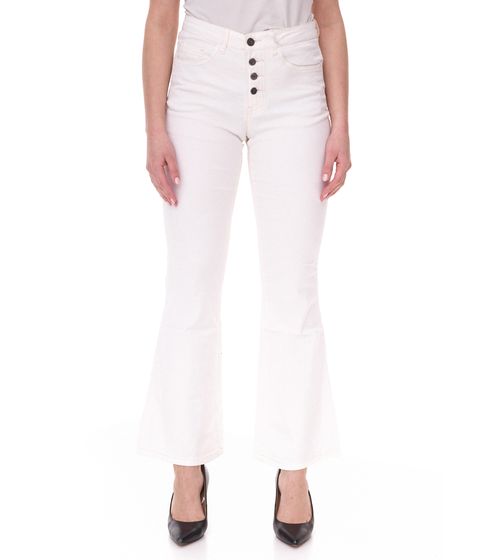 AjC women's high waist jeans, cotton trousers, bootcut trousers with button details, 5-pocket 54416149, wool white