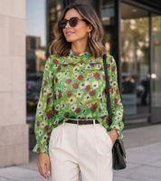 Aniston women's summer blouse transparent chiffon blouse with all-over flower print 13940242 green/colorful
