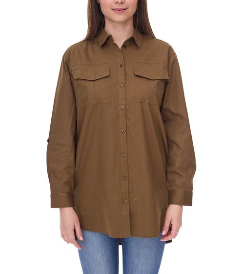 AjC women's blouse oversized long-sleeved shirt made of cotton with roll-up sleeves 56957227 khaki