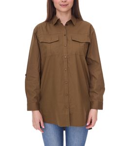 Blusa de mujer AjC Camisa de algodón de manga larga de gran tamaño con mangas enrollables 56957227 Caqui Blusa de mujer AjC Camisa de algodón de manga larga de gran tamaño con mangas enrollables 56957227 Caqui