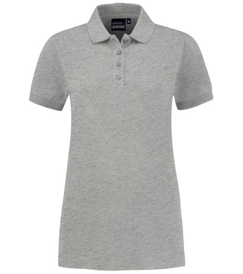 SANTINO Mathias women's polo shirt made of organic cotton Polo shirt with 4 button placket Short-sleeved shirt mottled 180 gr/m2 gray