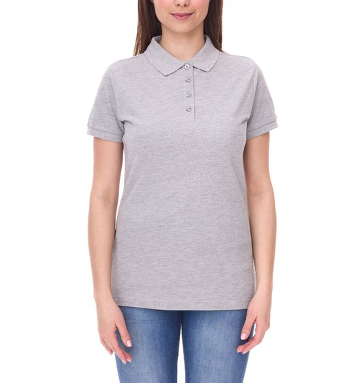 SANTINO Mika Damen Polo-Shirt aus Bio-Baumwolle Polo-Hemd mit 4er Knopfleiste Kurzarm-Shirt meliert 210 gr/m2 Grau