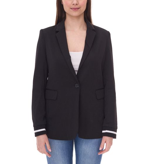 AjC Damen Blazer hüftlanger Boyfriend-Blazer mit Innenfutter und Ein-Knopf-Verschluss 21639409 Schwarz