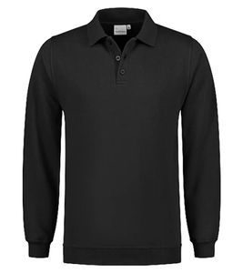 SANTINO Robin men's polo sweater made of organic cotton, sweat pullover with 3 button placket, long-sleeved shirt, 280 gr/m2, black