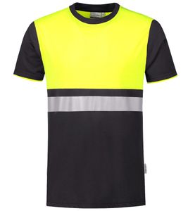 SANTINO Hannover men's T-shirt with colorful accents and reflective stripes, short-sleeved shirt, workwear 190 gr/m2, gray/neon yellow