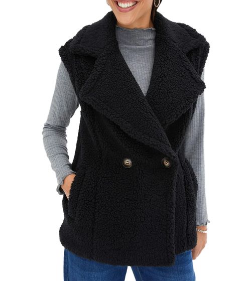 Women's modern teddy vest made of faux fur autumn jacket with lapel collar fleece vest 907824 black