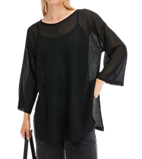 Pull d'été durable pour femme avec motif ajouré, chemise transparente à manches longues 929803 Noir