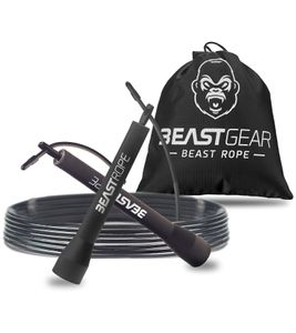 Corde à sauter BEASTGEAR 2,8 m Speed ​​​​Fitness Corde à sauter en acier Équipement d'entraînement léger et réglable Boxe MMA HIIT Entraînement Noir