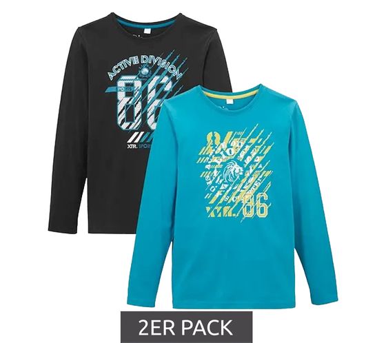 Pack of 2 children's long-sleeved shirts for boys, cotton shirt, sustainable summer shirt 921921 black/turquoise