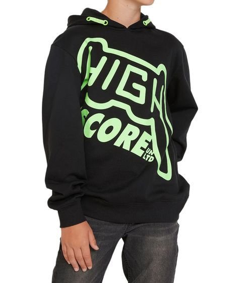 Children's hooded sweater for boys cotton hoodie with HIGH SCORE lettering winter sweater 918675 black/green