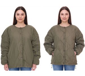 Veste de d'automne réversible matelassée pour femme avec ourlet réglable Veste de transition oversize 954904 vert foncé
