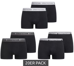 Pack of 20 Sergio Tacchini men's boxer shorts with two-tone waistband and white lettering, cotton underpants 160gsm 23.0000.974 Black/White, Black/Gray or Black