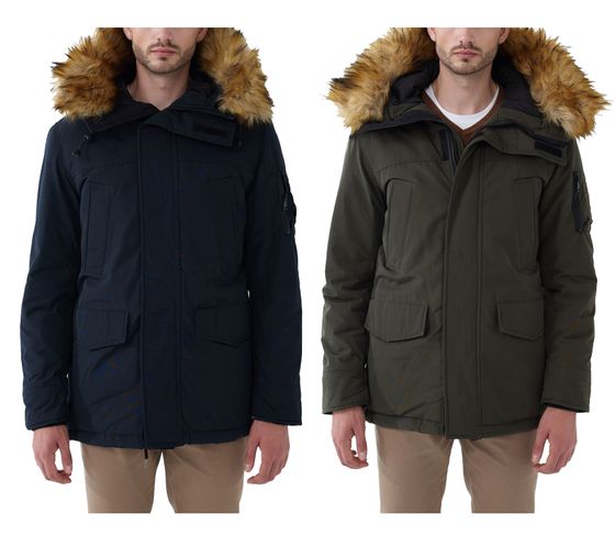 steffen klein Herren Winter-Jacke mit Kapuze und abnehmbarem Kunstfell Outdoor-Jacke Herbst-Jacke Dunkelblau oder Grün