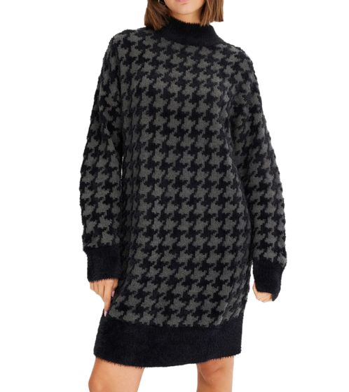 Women's mini dress knitted dress with houndstooth pattern long-sleeved dress 908479 black/gray