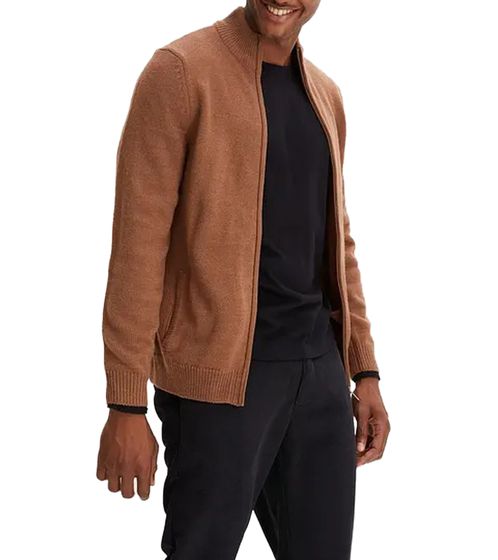 Men's knitted jacket with stand-up collar and zipper cardigan leisure sweater 913967 brown