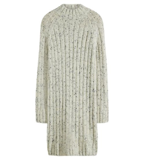 Women's knitted dress with cable pattern Mini dress with stand-up collar Long-sleeved dress with wool content 931994 Cream-white/black