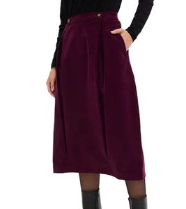 Women's midi skirt corduroy skirt with box pleats pleated skirt 956342 wine red