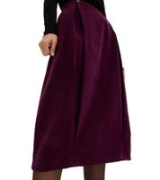 Falda midi de mujer Falda de pana con pliegues en forma de caja Falda plisada 956342 Vino tinto