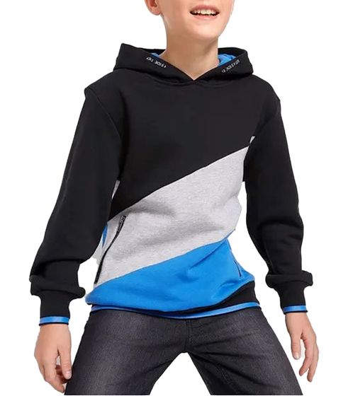 Kinder Kapuzen-Pullover für Jungen nachhaltiger Baumwoll-Hoodie Winter-Pullover 924304 Schwarz/Grau/Blau