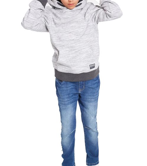 Kinder Pullover für Jungen Baumwoll-Hoodie in Melange-Optik Kapuzen-Pullover 924397 Grau