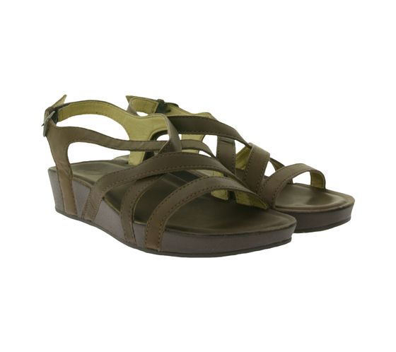 OluKai Nana Damen Echtleder-Sandalette Keilabsatz Sommer-Schuhe 20323-SASA Braun