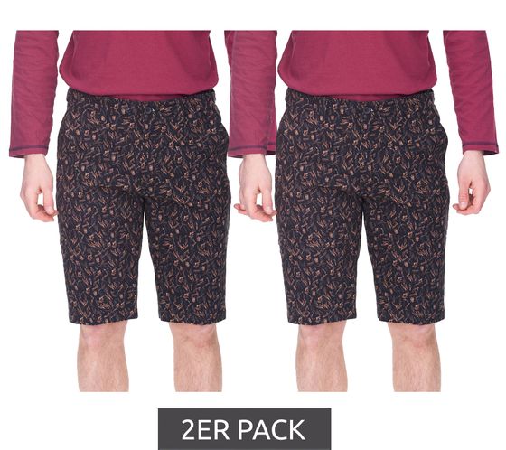 2er Pack modische Herren Stretch Bermuda Chino-Shorts Slim-Fit florale Baumwoll-Bermuda 913508 Schwarz