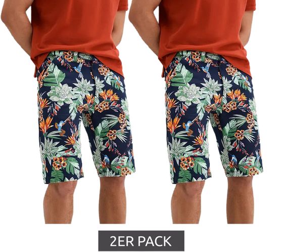 2er Pack modische Herren Chino-Shorts Sommer-Bermuda mit floralem Allover-Print Sparpack Baumwoll-Hose 958695 Bunt