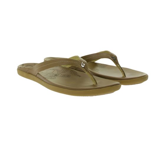 OluKai Honu Damen Echtleder-Sandalette Zehentrenner Sommer-Schlappen Latschen 20436-3434 Braun