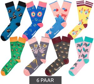 6 pairs of Moustard cotton socks with animal, floral and retro prints, patterned long socks, gray/green/blue/pink/yellow 6 pairs of Moustard cotton socks with animal, floral and retro prints, patterned long socks, gray/green/blue/pink/yellow