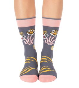 1 Paar Moustard Bengal Baumwoll-Socken mit bengalischem Tiger gemusterte lange Strümpfe 22S-BENGAL Grau/Rosa