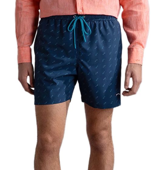 PAUL & SHARK men's swim shorts with shark print, swim shorts with small swim bag, swimwear SAVE THE SEA collection 24415028 L22 dark blue