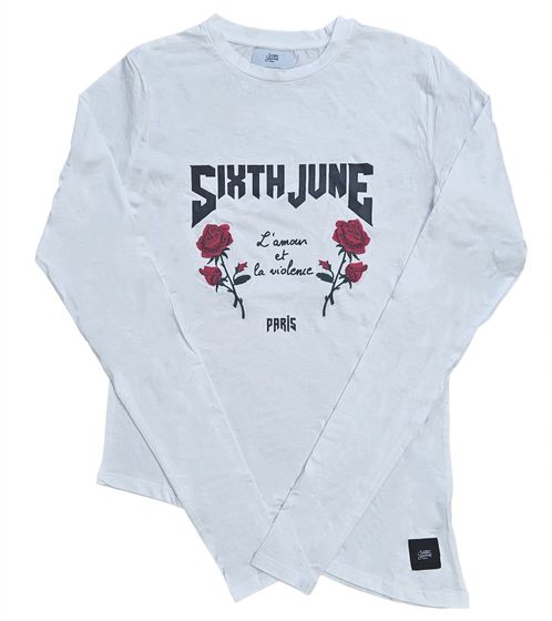 Sixth June Love Violence men's long sleeve cotton sweater with embroidered roses long-sleeved shirt round neck sweater M3249VTL-WHIT white/black/red