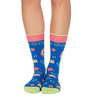 1 pair of Moustard Digipet cotton socks Tamagotchi design retro gameplay patterned long socks 22S-DIGI dark blue/pink/yellow