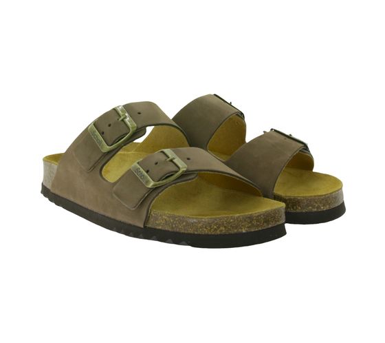 Scholl Josephine Damen Echtleder-Sandalette Sommer-Schlappen mit Kork-Fußbett F30112 1438 Braun