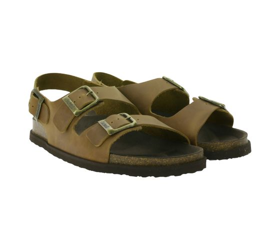 Scholl Gaston men's genuine leather sandals, summer sandals with cork footbed F31198 1175 brown