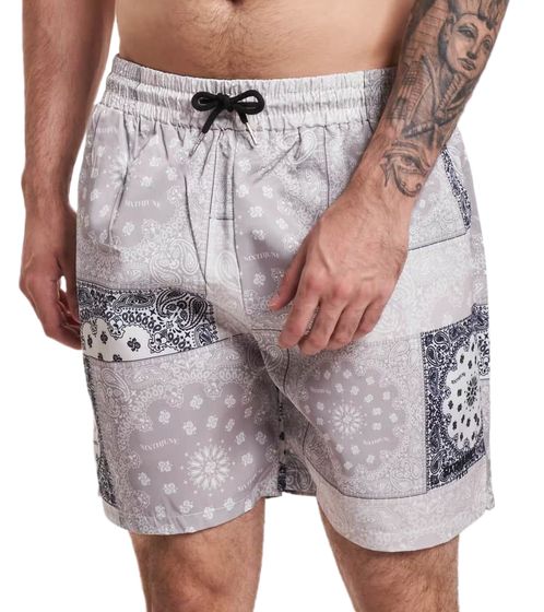 Sixth June Herren strukturierte Bade-Shorts Bade-Hose im Bandana-Stil Bademode M23706PST Weiß/Beige