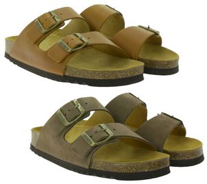 Scholl Josephine Damen Echtleder-Sandalette Sommer-Schlappen mit Kork-Fußbett Dunkelbraun oder Hellbraun