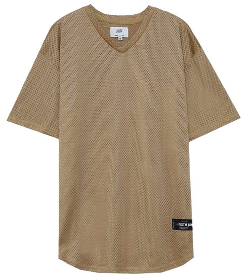 Sixth June Herren Basic-Shirt Freizeit-Shirt T-Shirt mit V-Ausschnitt Kurzarm-Shirt 4191 Beige